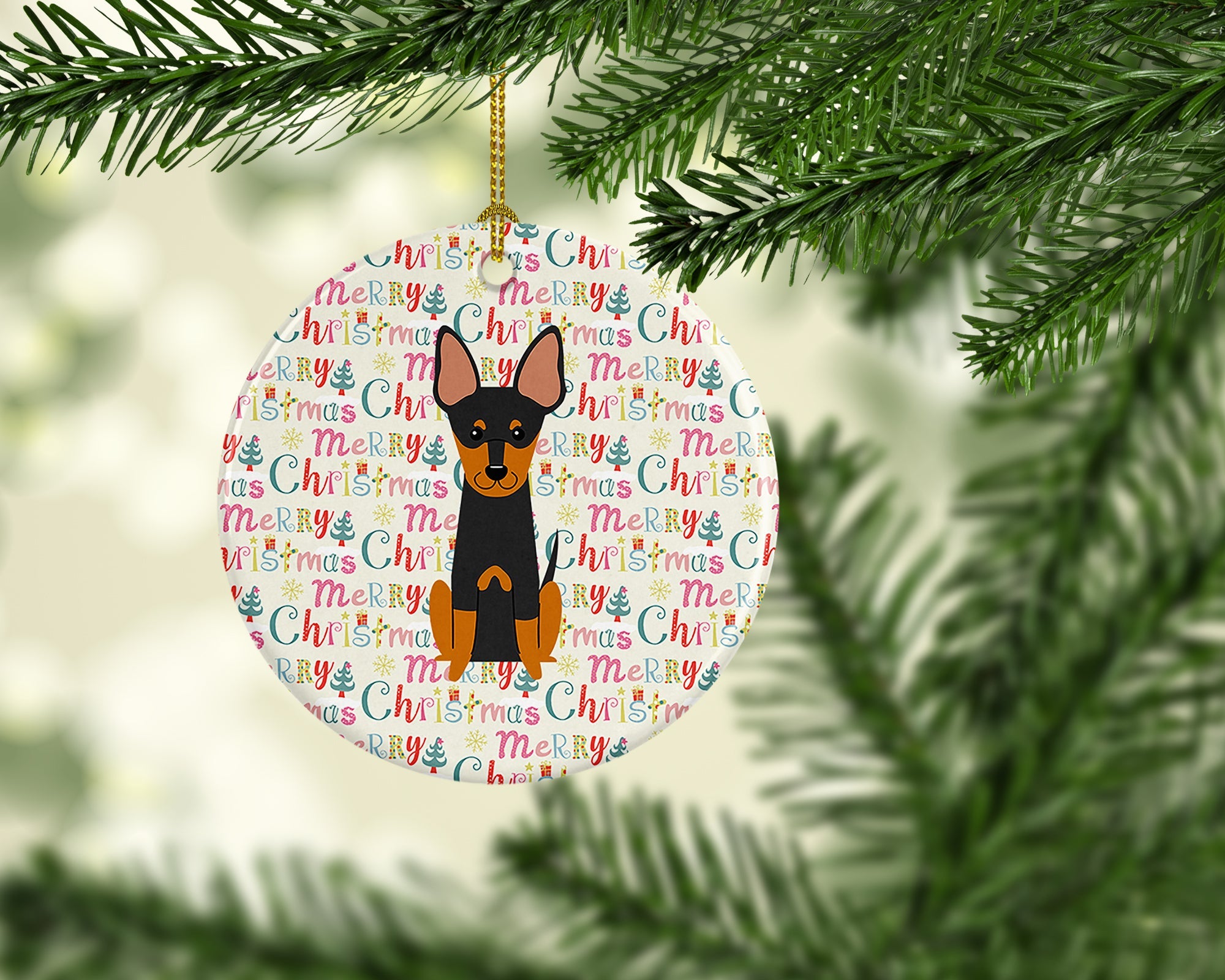 Merry Christmas English Toy Terrier Ceramic Ornament