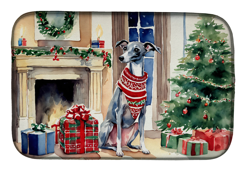 Italian Greyhound Cozy Christmas Dish Drying Mat