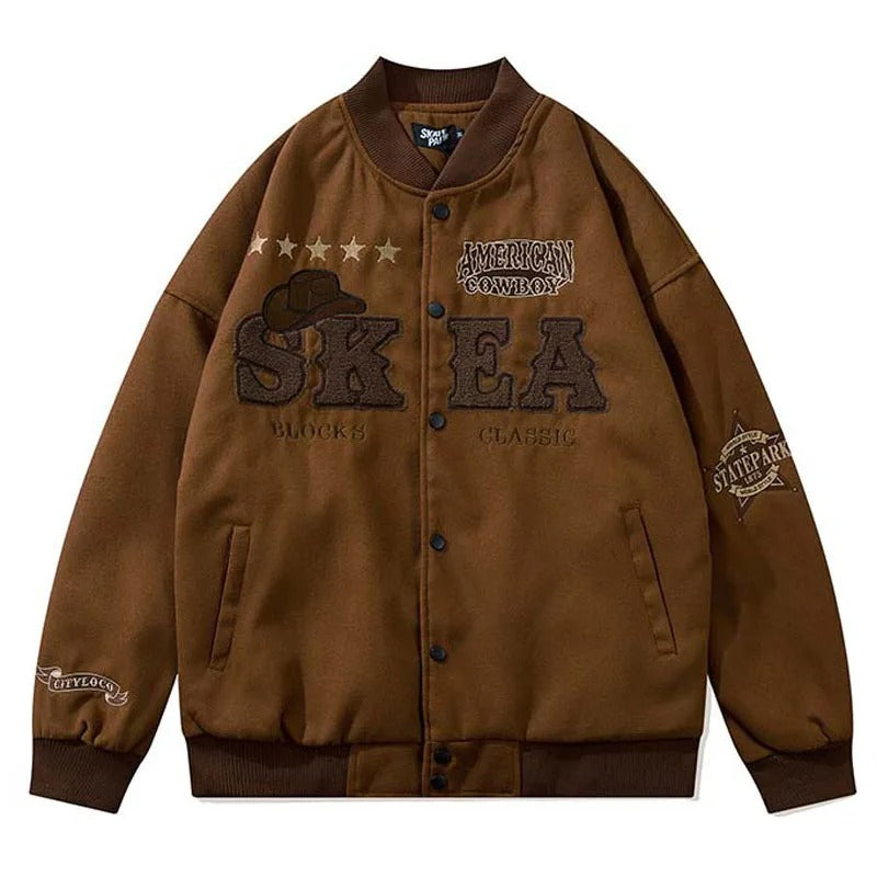 Retro Letter Embroidery Bomber Jacket for Men and Women