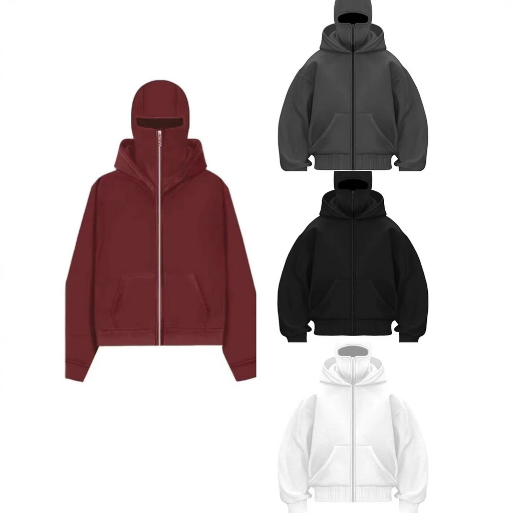 Barrack Hooded Face Mask Zipper Sweatshirt | Streetwear