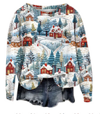 3D Digital Print Christmas Round Neck Top for Winter