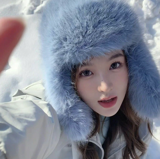 Blue Velvet Ushanka Hat with Thermal Furry Earmuffs | Embroidered Cap