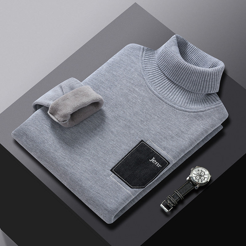 Men's Turtleneck Sweater with Faux Pocket Pullover | Streetwear