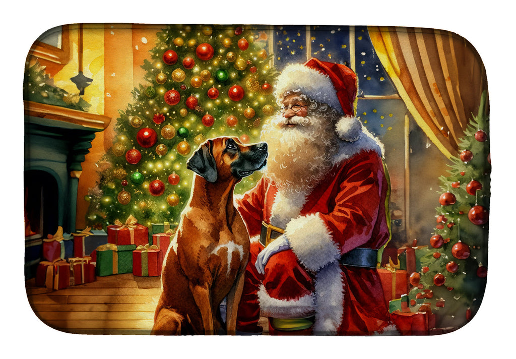 Rhodesian Ridgeback and Santa Claus Dish Drying Mat