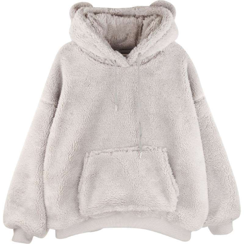Bear Ears Hooded Fleece Sweater in Lamb Wool