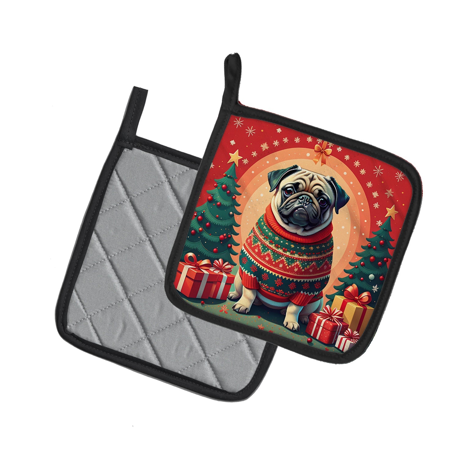 Fawn Pug Christmas Pair of Pot Holders