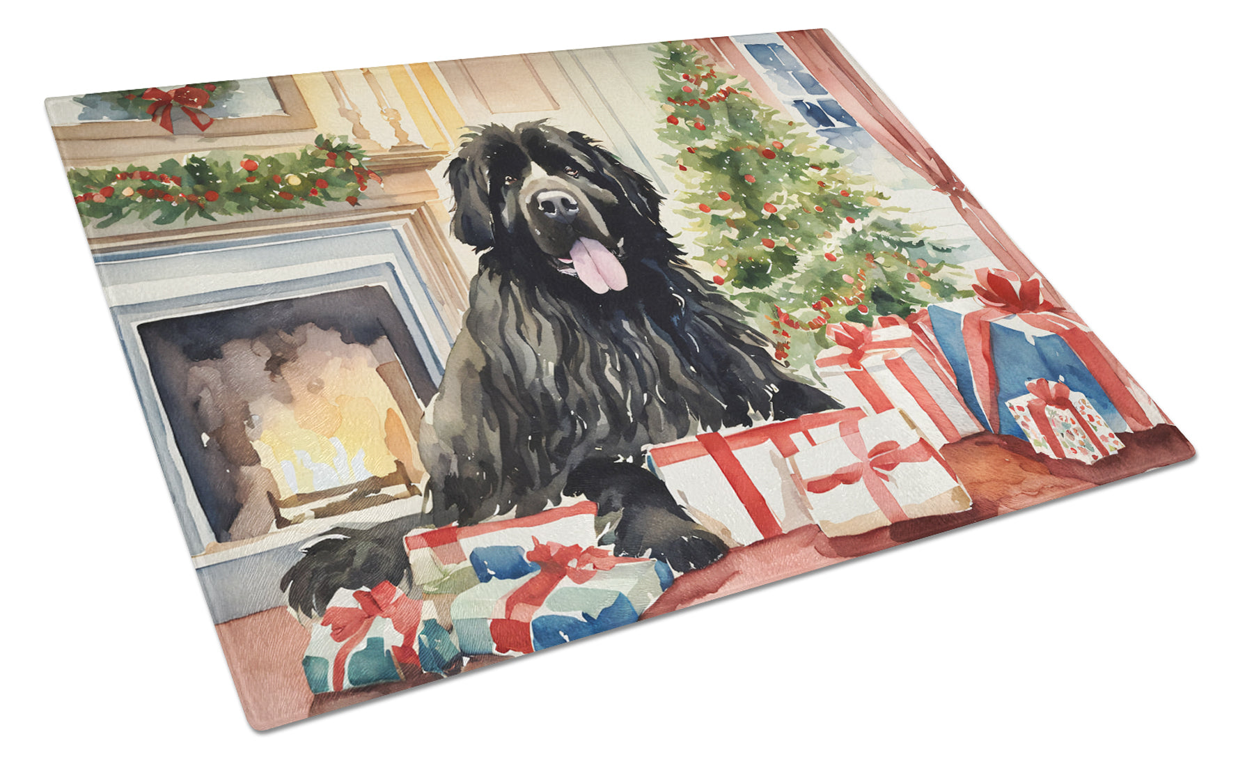 Newfoundland Cozy Christmas Glass Cutting Board
