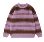 Men's American Style Striped Round Neck Sweater with Fleece