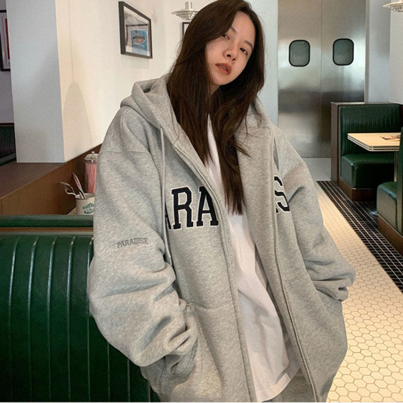 DAYIFUN Women's Casual Hooded Zipper Sweatshirt Tops | Streetwear