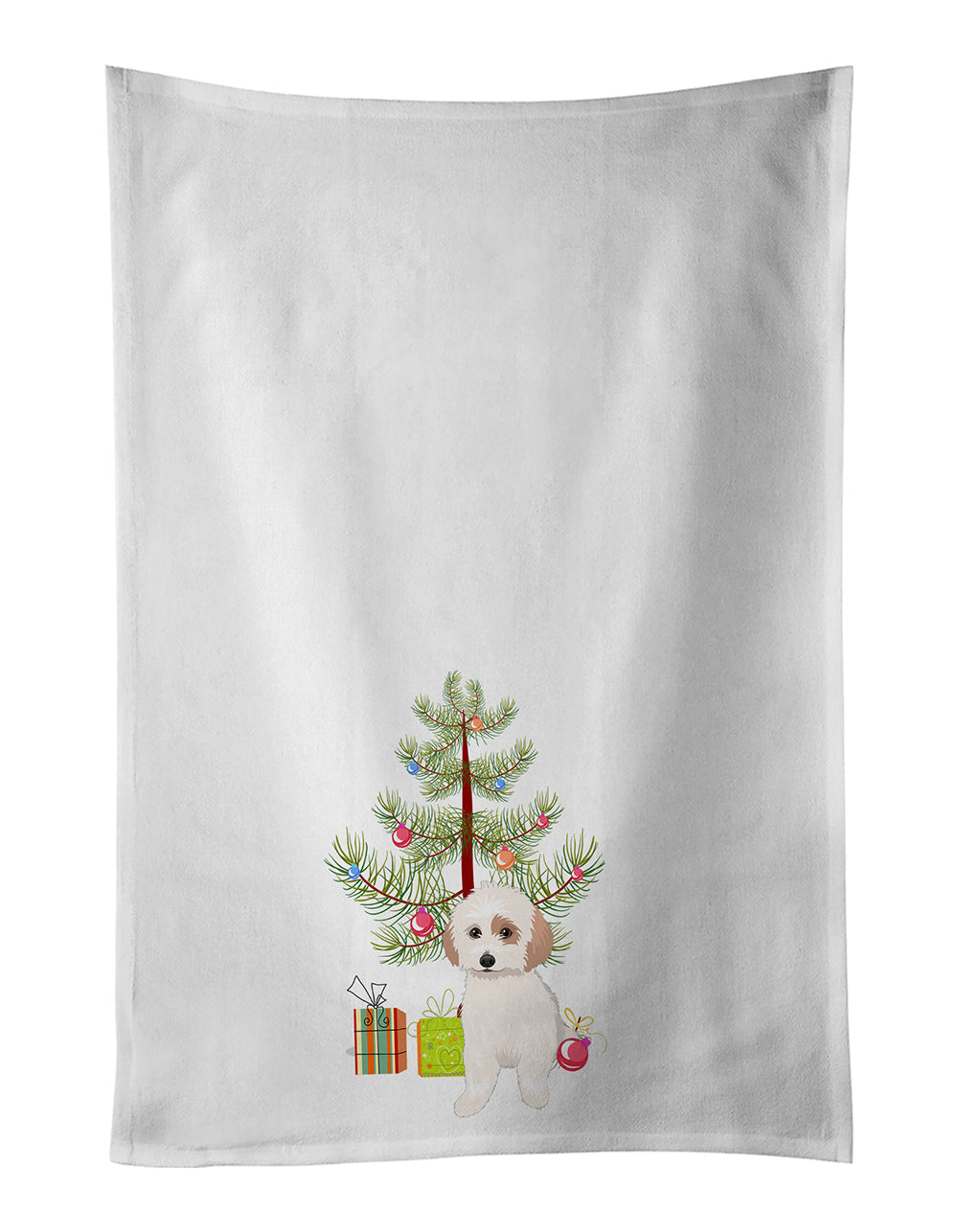 Shih-Tzu White and Red Christmas Kitchen Towel Set of 2