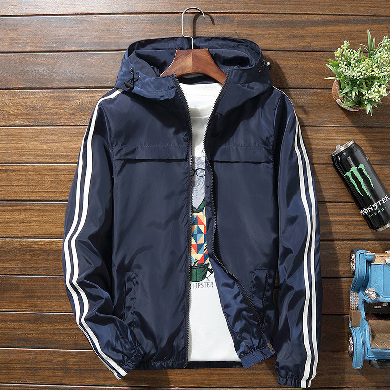 Striped Slim Jacket with Zip Closure