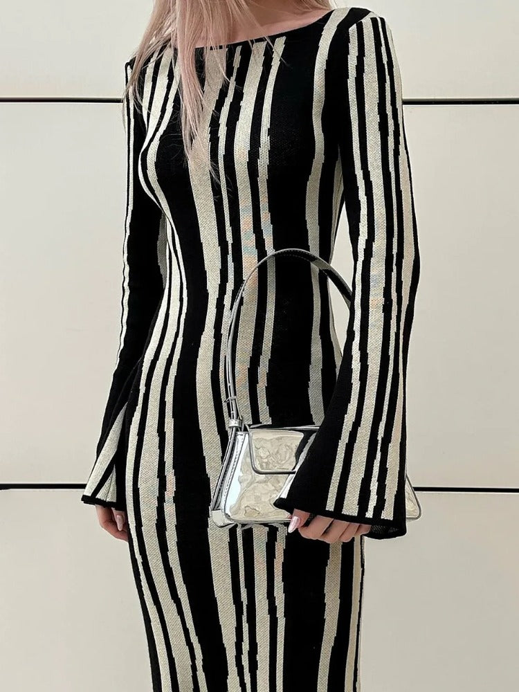 Tossy Knit Striped Long Wrap Dress for Women Fashion