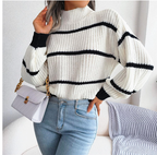 Women's Striped Half Turtleneck Knit Sweater