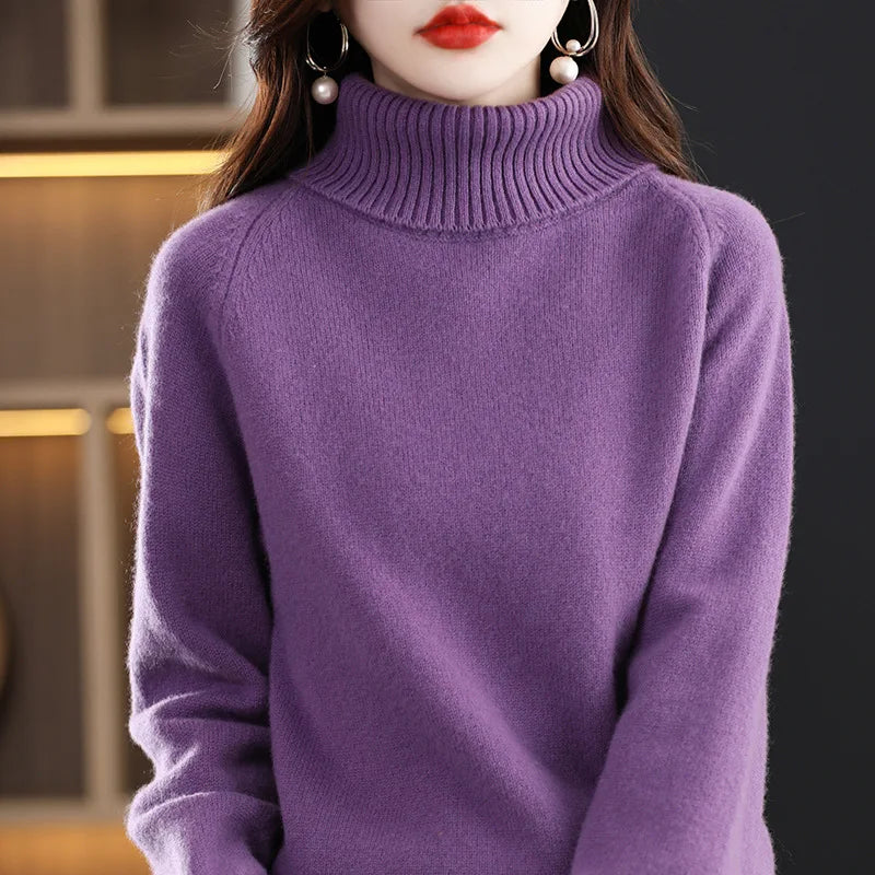 Women's 100% Merino Wool High Neck Sweater Top