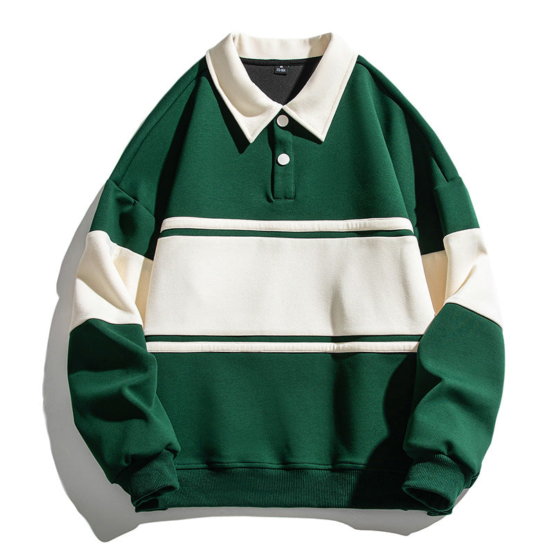 Men's Loose Color Block Lapel Sweater