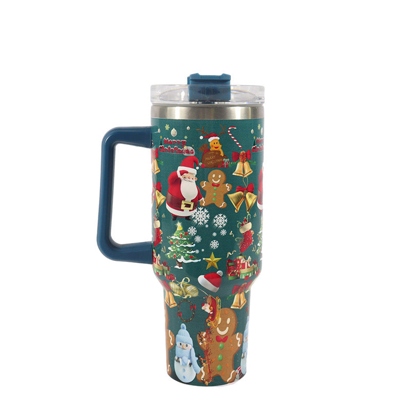 Christmas Stainless Steel Mug 40oz with Handle & Straw