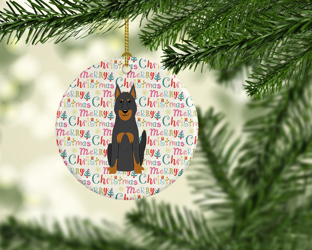 Merry Christmas Beauce Shepherd Dog Ceramic Ornament