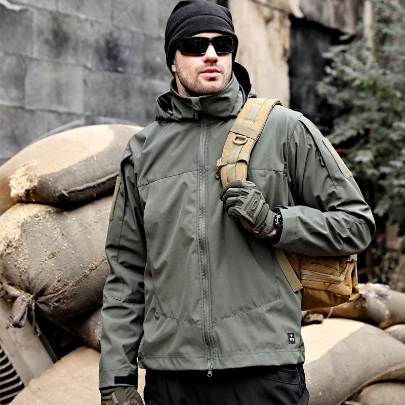 Men's Soft Shell Hooded Tactical Jacket with Pockets