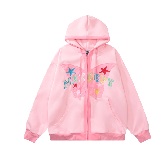 American Retro Butterfly Patch Embroidered Hoodie | Streetwear