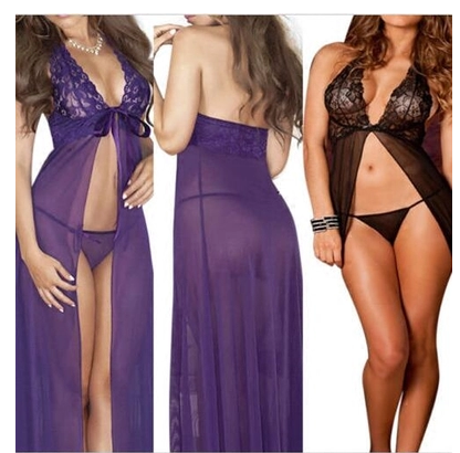 Lace Long Dress and Open-Front Lingerie Set