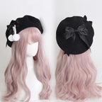 Women's Fashion Big Bow Wool Beret Hat | Embroidered Cap
