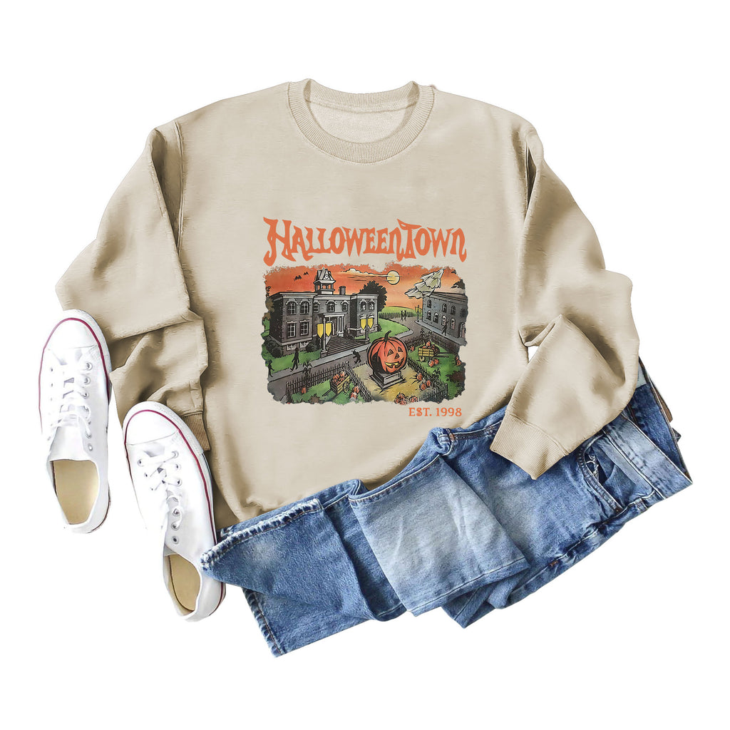 Halloweentown Printed Loose Round Neck Sweater