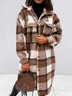 Women's Long Check Tweed Cardigan with Pockets