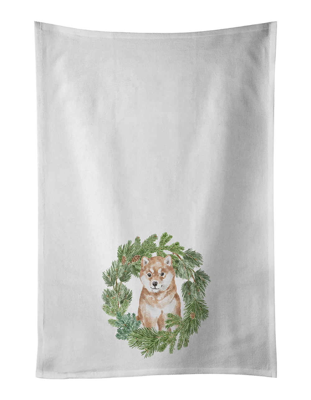 Shiba Inu Puppy Sitting Pretty Christmas Wreath Kitchen Towel Set of 2