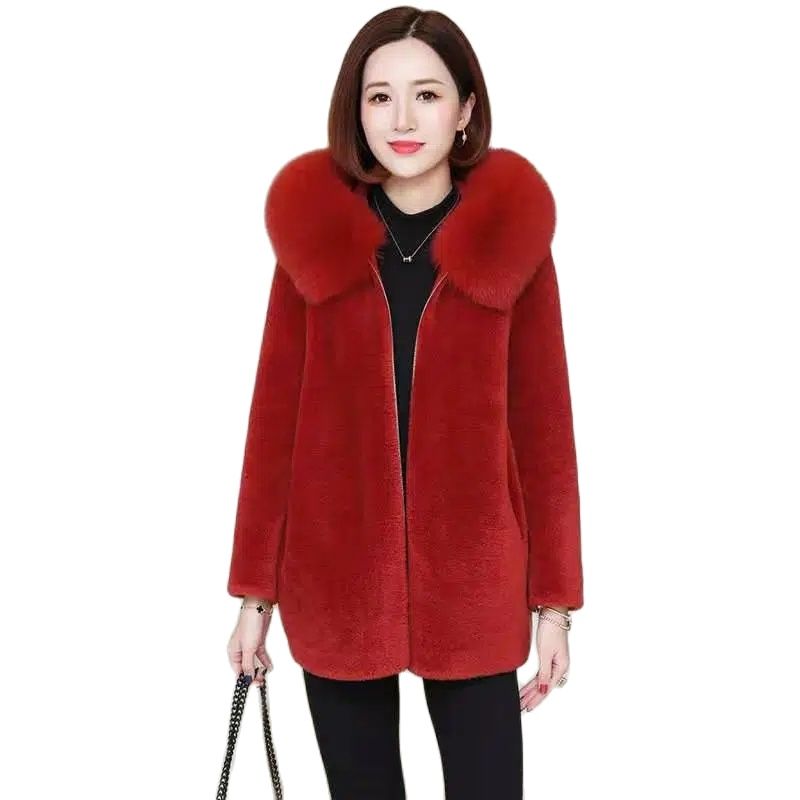 2023 Women's Sheepskin Coat with Fox Fur Trim