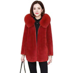 2023 Women's Sheepskin Coat with Fox Fur Trim