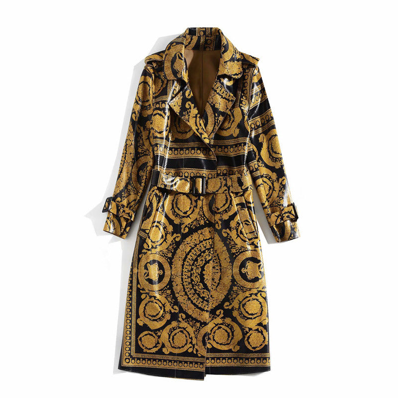 Autumn Winter Women's Snakeskin Pattern Windbreaker Jacket