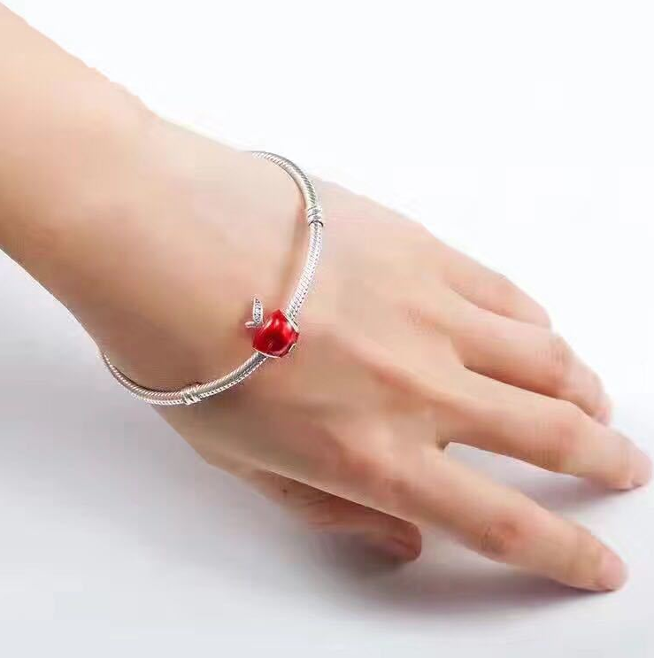 Silver Red Apple Bracelet for Christmas Gift