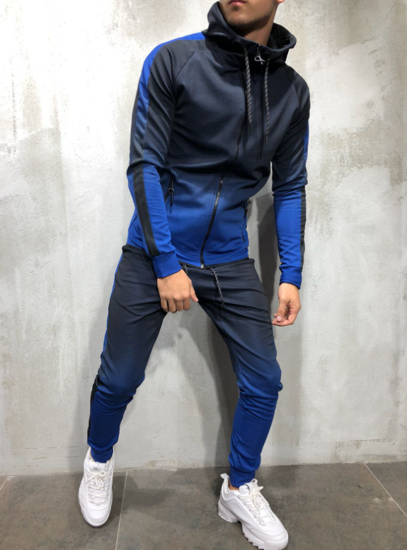 Gradient Color Zipper Hoodie with Side Stripes for Men | Streetwear