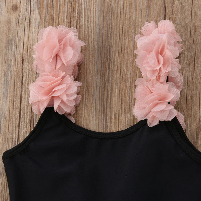 Backless Baby Girl Swimsuit with Flower Straps