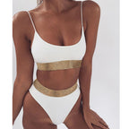 Women's Wine Red Rhinestone High-Waist Bikini Set