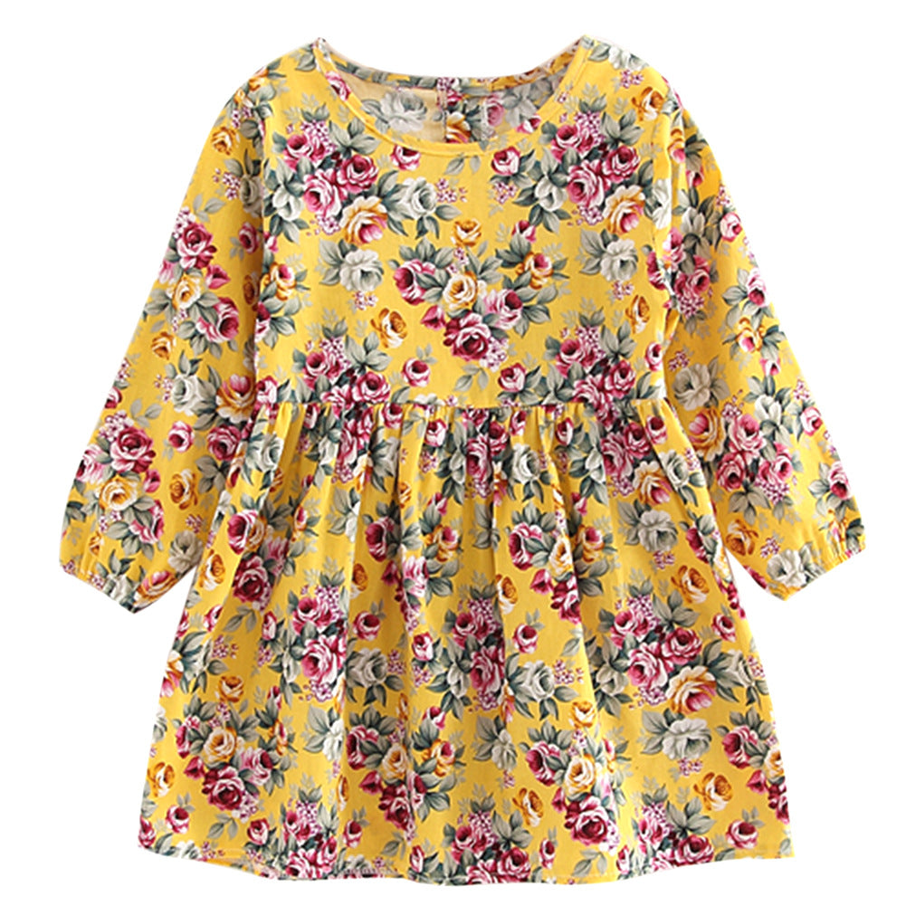 Spring Autumn Girls' Floral Dress - Korean Style Princess Dress