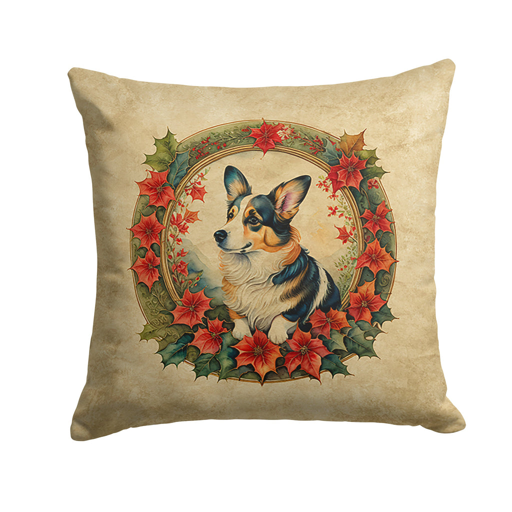 Corgi Christmas Flowers Throw Pillow