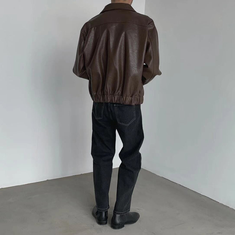 Men's Retro Leather Casual Short Jacket for Autumn/Winter