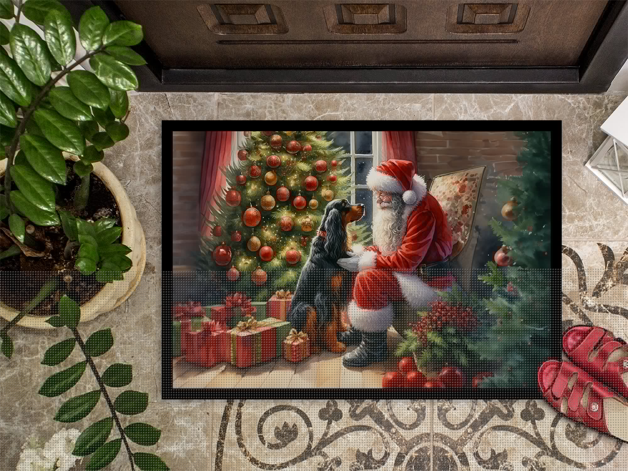 Gordon Setter and Santa Claus Doormat