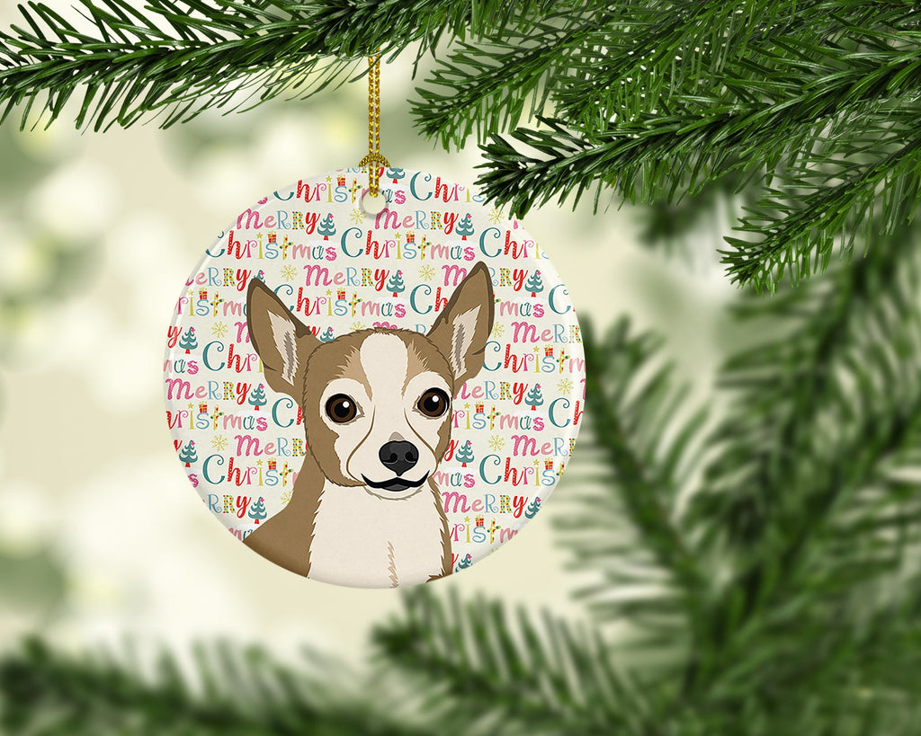 Chihuahua Silver and Tan Christmas Ceramic Ornament