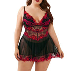 Plus Size Sexy Lace Babydoll Nightdress with Embroidery