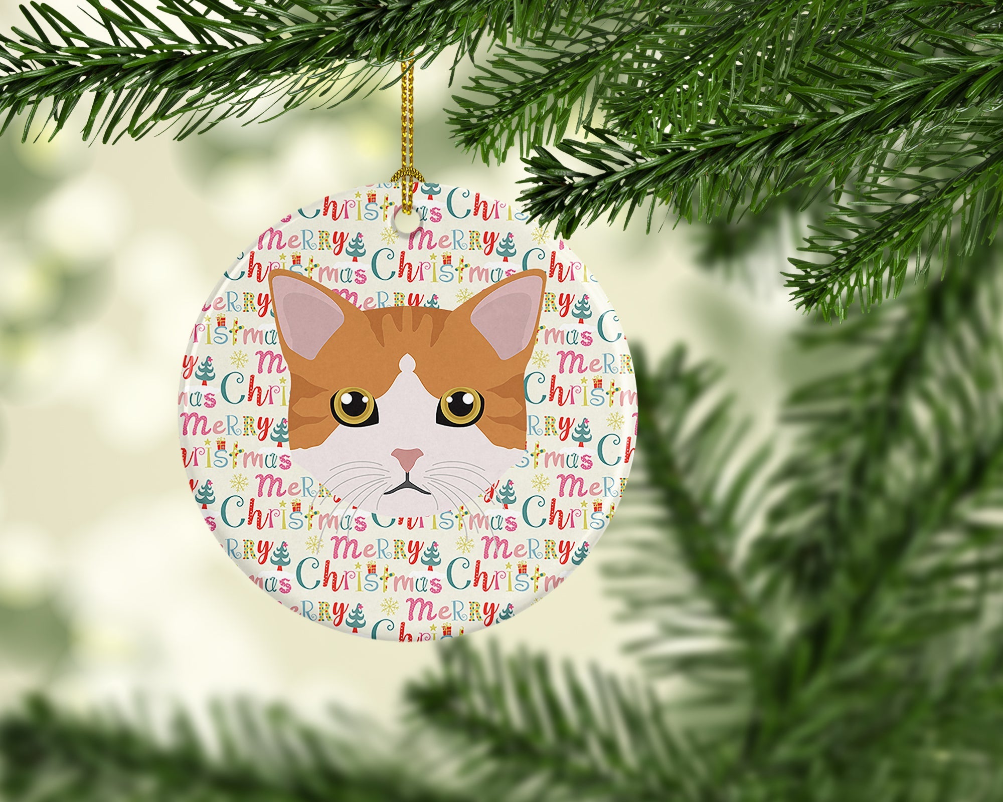European Shorthair Cat Christmas Ceramic Ornament