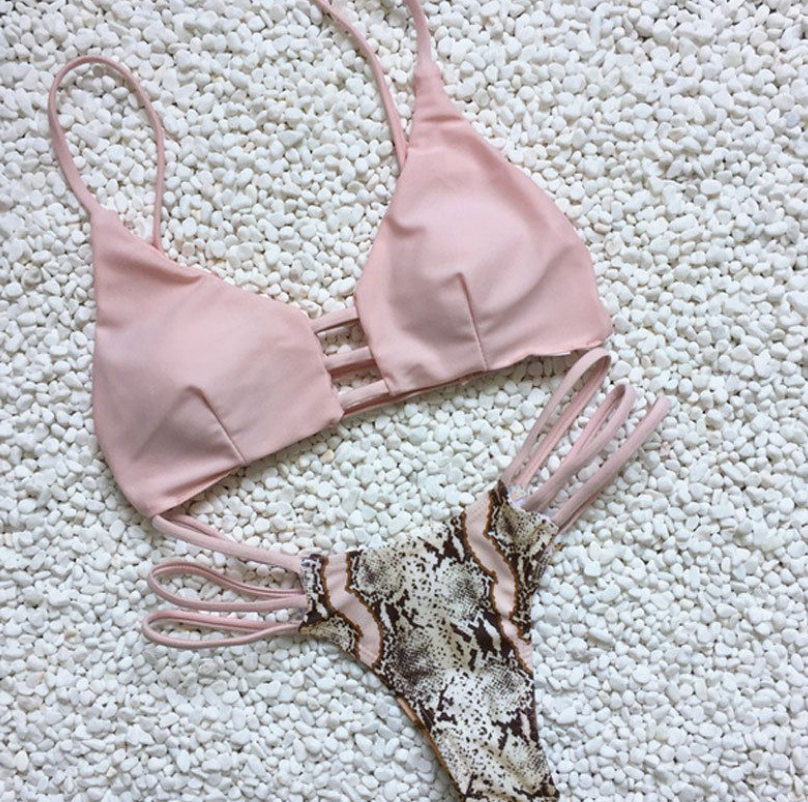 Snake Print Strapless Bikini Set