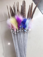 Feather Cat Teaser Wand Interactive Cat Toy with Natural Pheasant and Fluffy Marabou Feathers Bell Glitter Wand for Indoor Cats Kittens