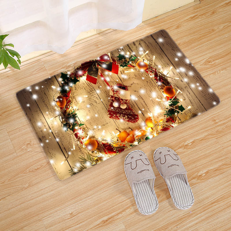 Fleece Christmas Door Mat and Non-Slip Bathroom Rug