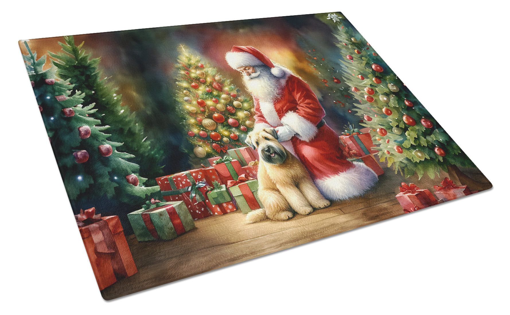 Wheaten Terrier and Santa Claus Glass Cutting Board