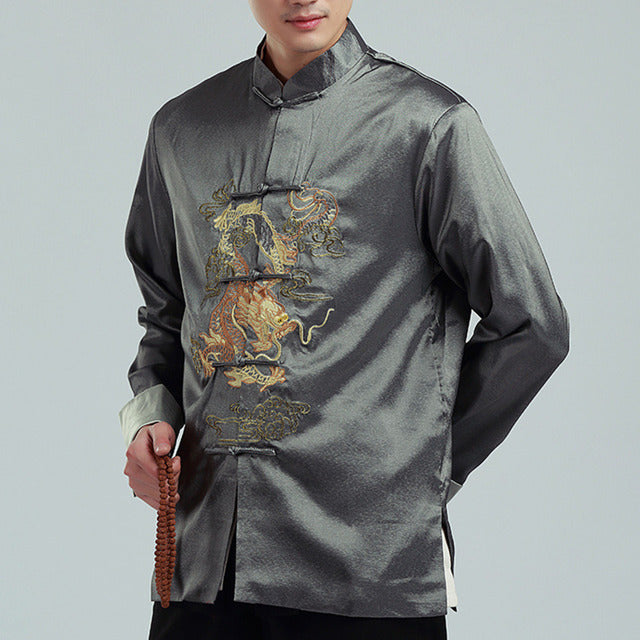Men's Chinese Style Embroidered Dragon Jacket Tops