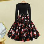 A-line Long Sleeve Christmas Dress with Santa Print