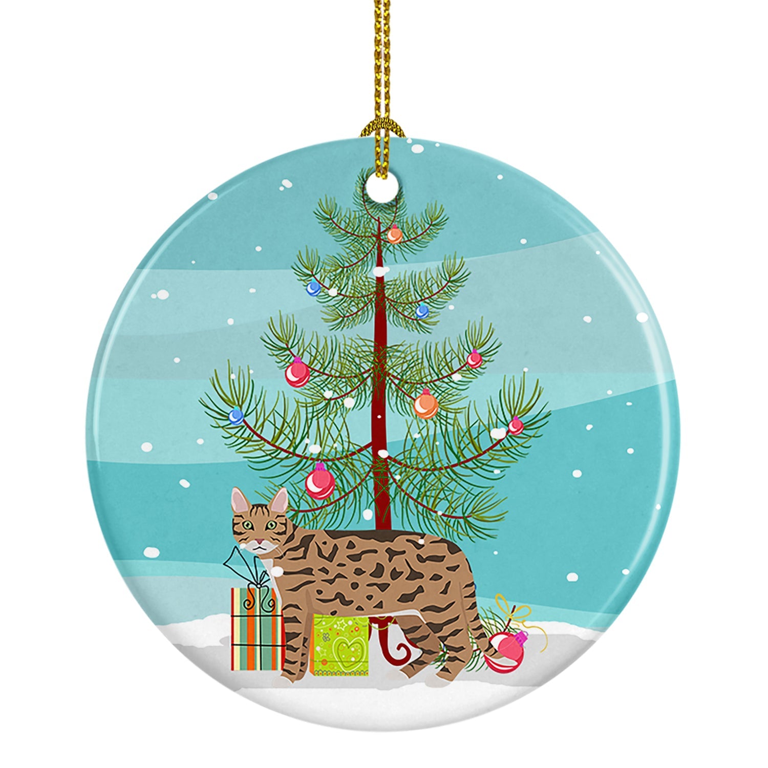 California Spangled Cat Christmas Ceramic Ornament