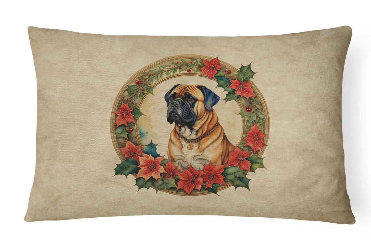 Bullmastiff Christmas Flowers Throw Pillow